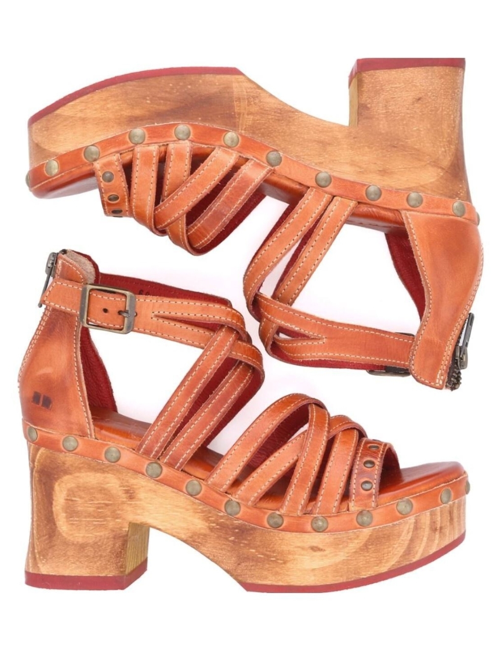 Bed Stu Antonelli Cognac Genuine Leather Sandals Sz 10 Rustic Festival Boho - Picture 3 of 9